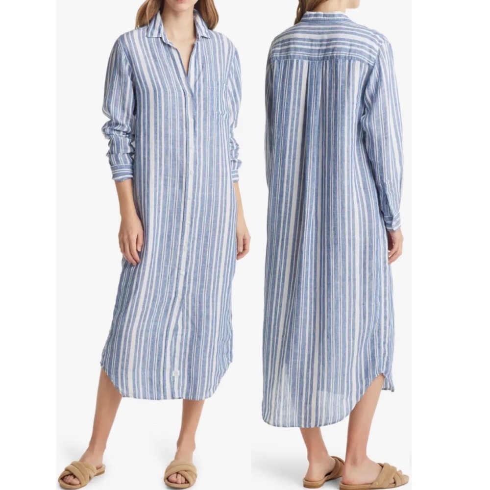 Frank & Eileen Blue and White Striped Long Sleeve Dress